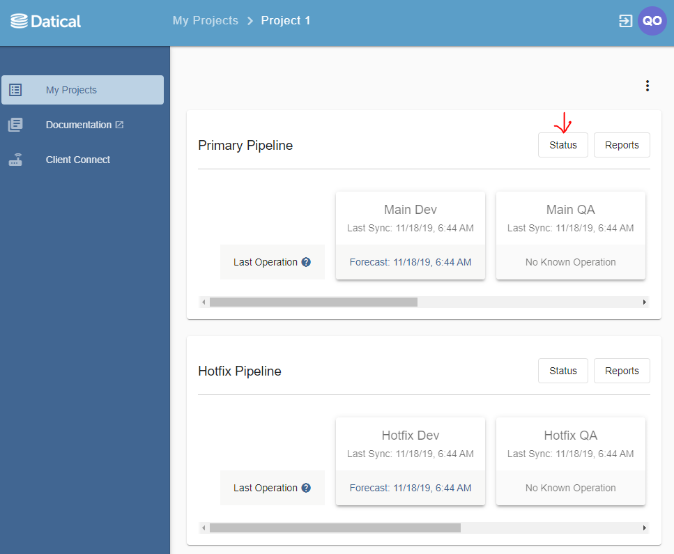 Navigation to Pipeline Status View