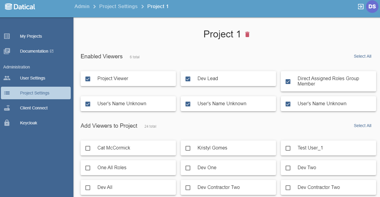 Project Settings Configuration View