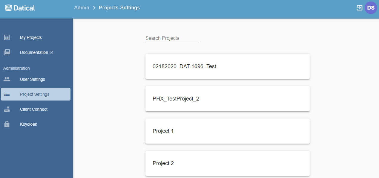 Project Settings List View